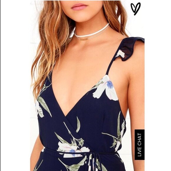 NEW Lulu's All Mine Navy Blue Floral Print High-Low Wrap Dress Size Small NWT - Picture 3 of 9